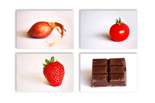 Oignon, tomage, fraise et chocolat